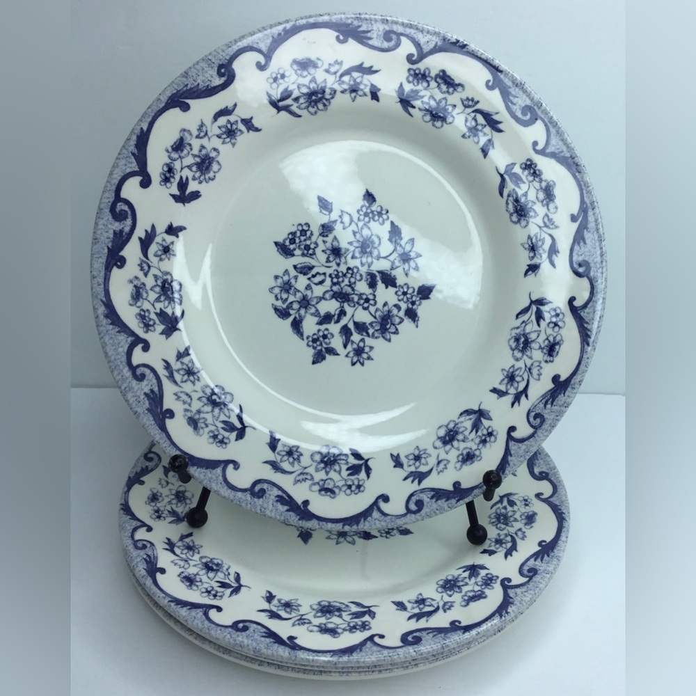 4 Salad Plates BLUE FLORAL FRENCH TOILE 8.5” Royal Stafford New